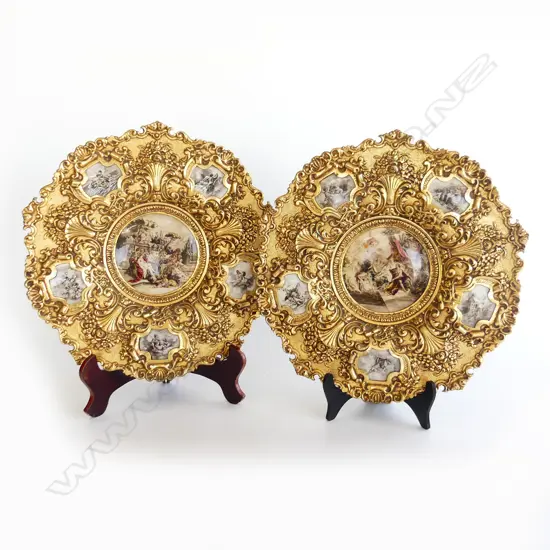 PR LG ITALIAN ROCOCO STYLE GILT METAL WALL PLAQUES 365mm dia