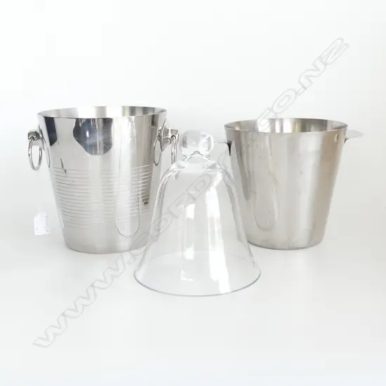 2 METAL CHAMPAGNE BUCKETS H.200mm, GLASS CLOCHE H.190mm