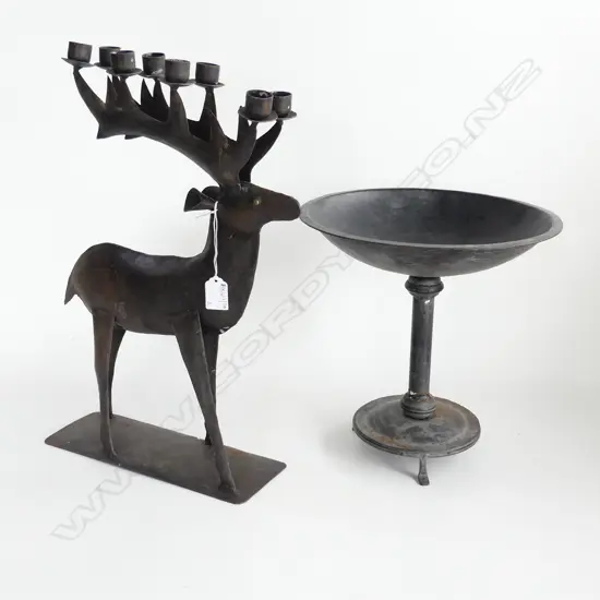 2 DECORATIVE METAL PCES; COMPORT H.295mm & STAG CANDLEHOLDER H.485mm