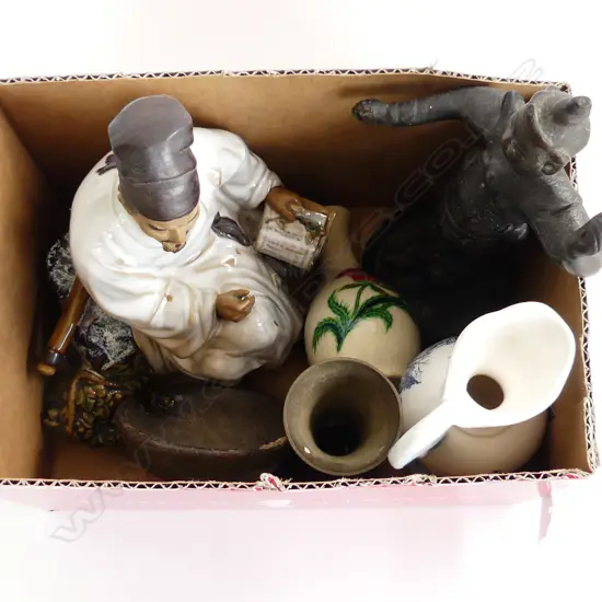 BOX LOT ASST. ORIENTAL PCES; WISEMAN, SPELTER FIGURE H.230mm, ETC