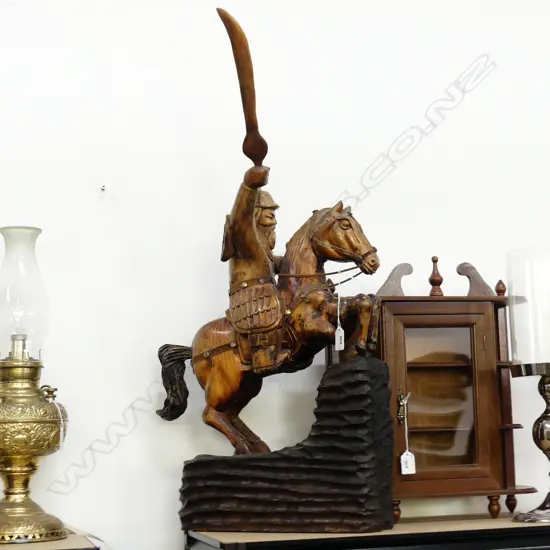 LG CARVED WOODEN SOLDIER ON HORSEBACK H.790mm