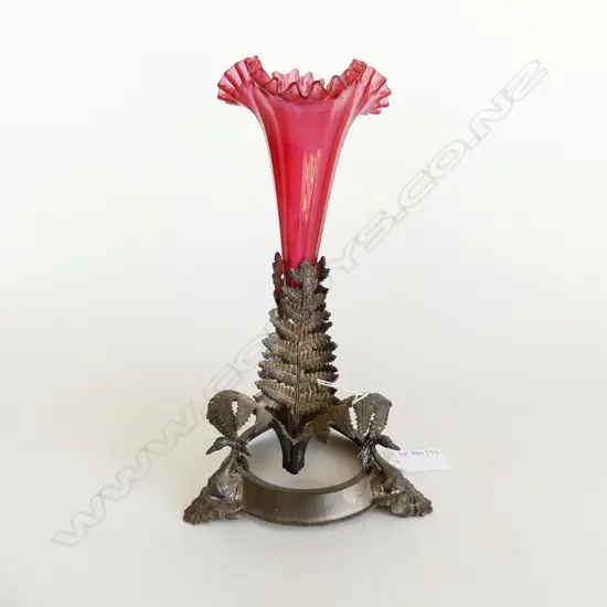 VICTORIAN SILVER PLATE & RUBY GLASS EPERGNE H.240mm