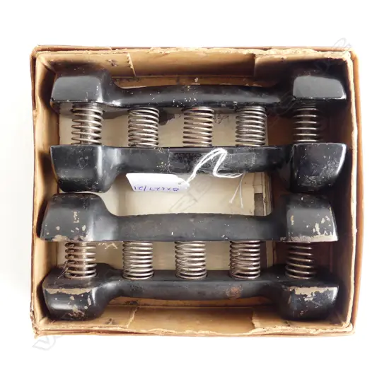 ANTIQUE SPRING GRIP DUMBELLS BY SANDOWS LONDON IN ORIGINAL BOX WITH INSTRUCTIONS