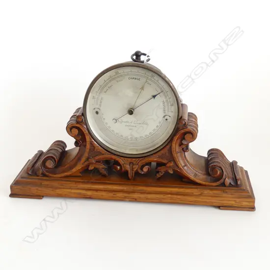 c1900 CARVED OAK SUPPORTED BAROMETER by Negretti & Zambra glass tube missing L.320mm