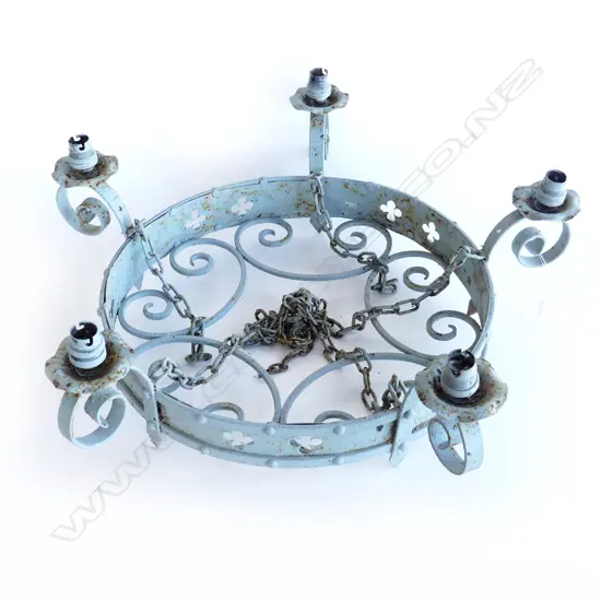VINTAGE SPANISH STYLE WROUGHT IRON 5 ARM LIGHT FITTING 600mm dia 