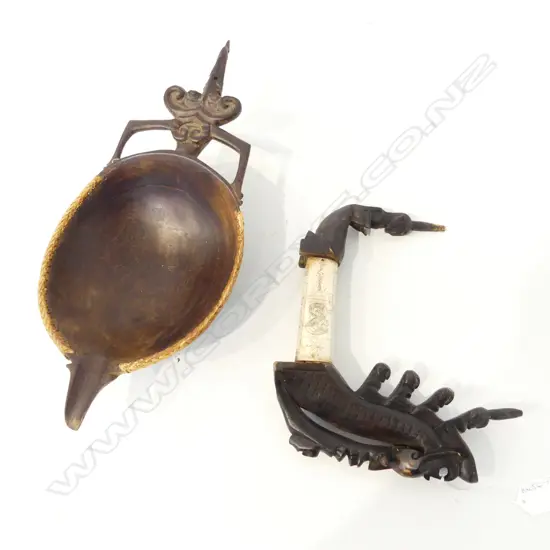 TWO CARVED WOODEN PCES; BOWL & OTHER L.395mm