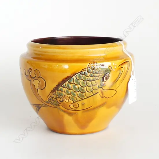 C H BRANNAM (FOR LIBERTY) POTTERY VASE incised fish H.120mm