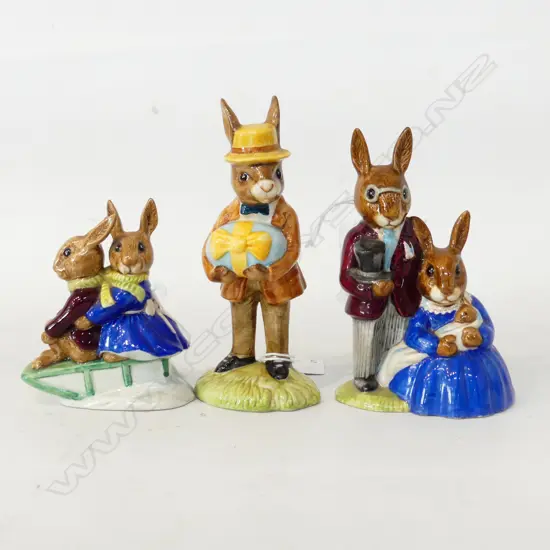 3 ROYAL DOULTON BUNNYKINS FIGURINES: FAMILY PHOTO, SLEIGH RIDE & EASTER PARADE