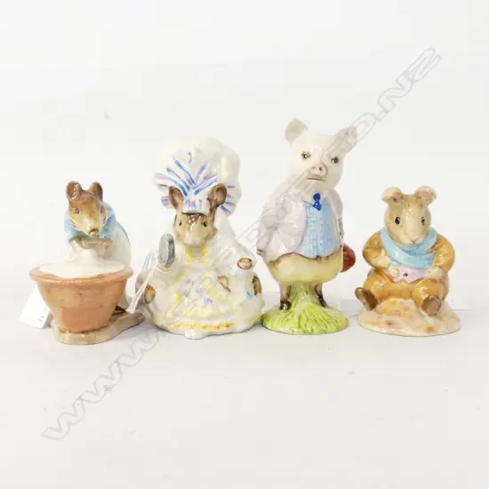 4 BESWICK BEATRIX POTTER FIGURINES: OLD MR BOUNCE, LADY MOUSE, PIGLING BLAND & ANNA MARIA