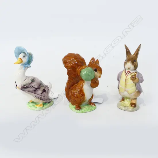 3 BESWICK BEATRIX POTTER FIGURINES (JEMIMA PUDDLEDUCK, MR BENJAMIN BUNNY & SQUIRREL NUTKIN