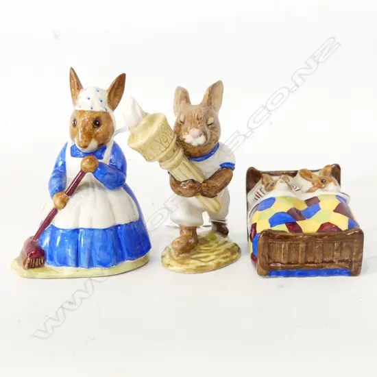 3 ROYAL DOULTON BUNNYKINS FIGURINES: CLEAN SWEEP, SLEEPYTIME & OLYMPIC BUNNYKINS