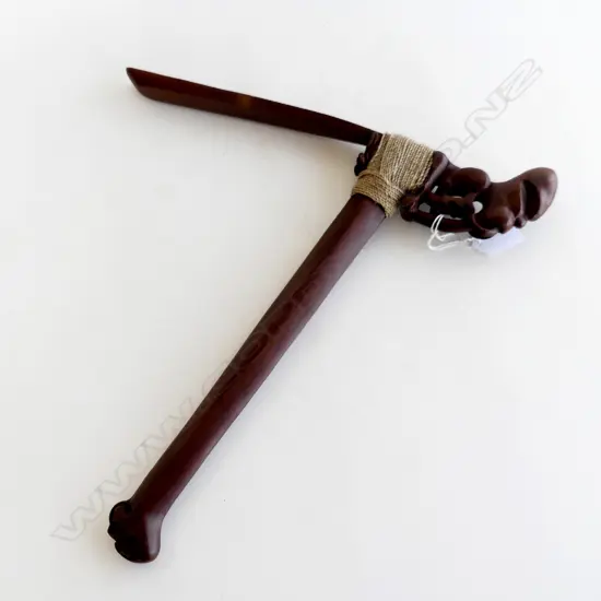 CONTEMPORARY WELL CARVED WOODEN MAORI TOKI POUTANAGA / CEREMONIAL ADZE H.380mm