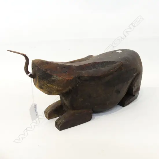 OLD CARVED HARDWOOD RABBIT COCONUT GRATER HUSKING TOOL L.350mm