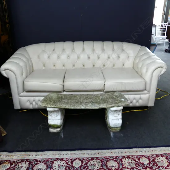 FULL GRAIN AUST. WHITE LEATHER 3 SEATER CHESTERFIELD SOFA 2200MM
