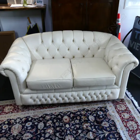 FULL GRAIN AUST. WHITE LEATHER 2 SEATER CHESTERFIELD SOFA 1700MM