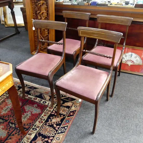 4 REGENCY STYLE BLADE BACK DINING CHAIRS