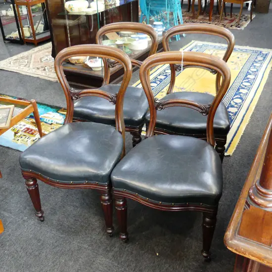 4 VICTORIAN BALLOON BACK DINING CHAIRS - LEATHER SEAT