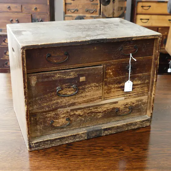 OLD JAPANESE small TANSU COLLECTORS/BEDSIDE CABINET 5 drawer H.310mm