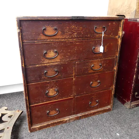 OLD JAPANESE TANSU COLLECTORS/BEDSIDE CABINET 8 drawer orig. dark stain H.640mm