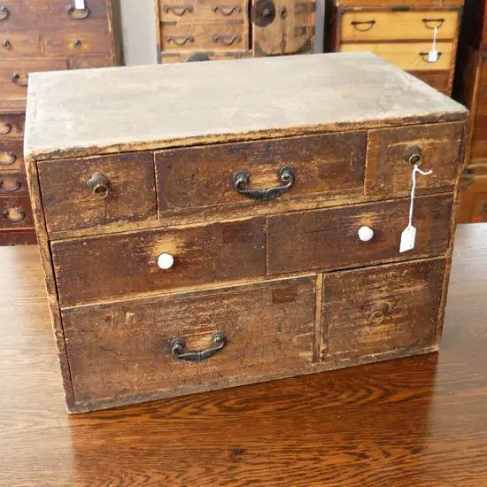 OLD JAPANESE small TANSU COLLECTORS/BEDSIDE CABINET 7 drawer H.375mm.