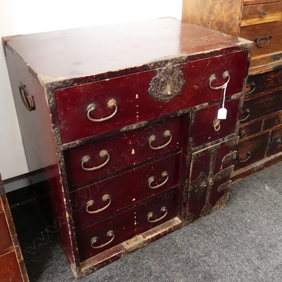 OLD JAPANESE TANSU COLLECTORS/BEDSIDE CABINET 7 drawer 1 door H.620mm.