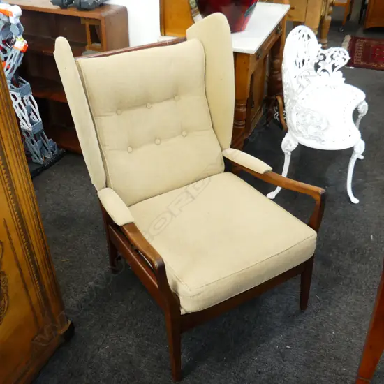 MID CENTURY ANTIQUE WINGBACK LOUNGE CHAIR