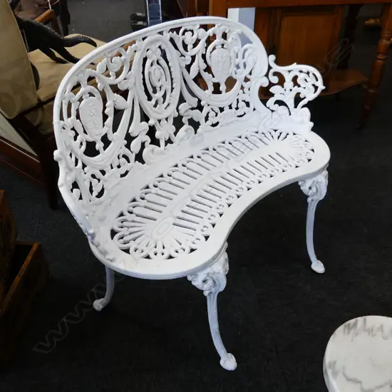 WHITE PAINTED METAL GARDEN SEAT 910x450x730mm