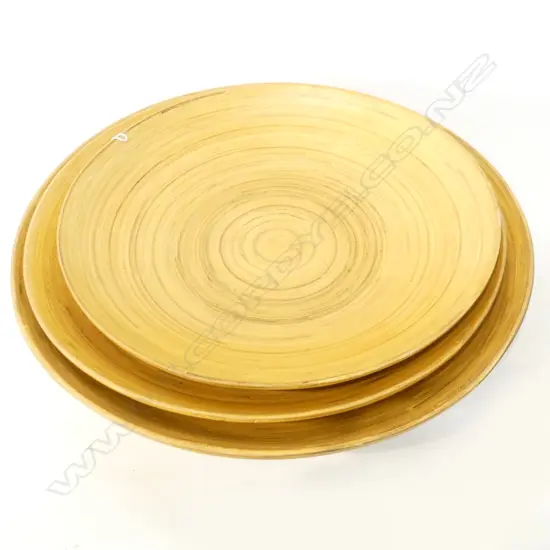 3 SHALLOW WOODEN BOWLS dia. 500 - 600mm