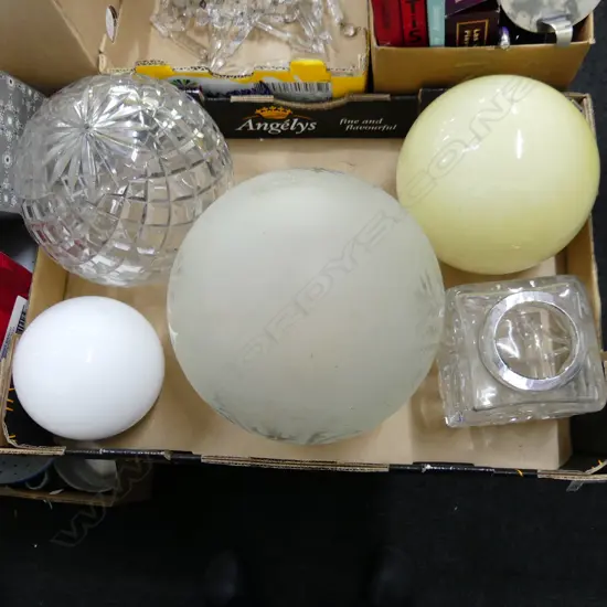 5 VINTAGE LIGHT FITTINGS; CRYSTAL ORB ETC