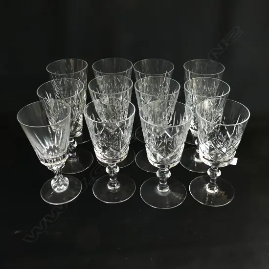 12 CUT CRYSTAL STEMMED WINE GLASSES H 170 MM ONE UNMATCHED