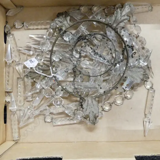 ANTIQUE SUSPENDED CUT CRYSTAL small LIGHT FITTING ormolu band & leaf fame Dia.260mm