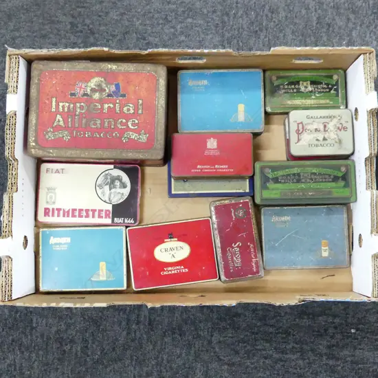 13 TOBACCO TINS INCL. IMPERIAL WELLINGTON, ARDATH, THREE CASTLES, PLAYER’S ETC
