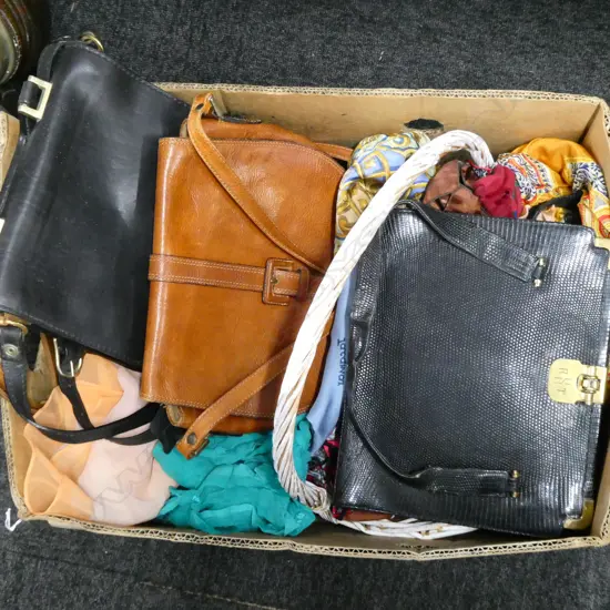 BOX LOT ASST. BAGS & SCARVES