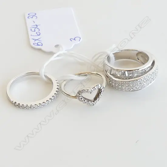 3 ASST 925 SILVER & CZ COSTUME JEWELLERY RINGS
