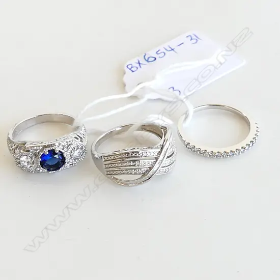 3 ASST 925 SILVER & CZ COSTUME JEWELLERY RINGS