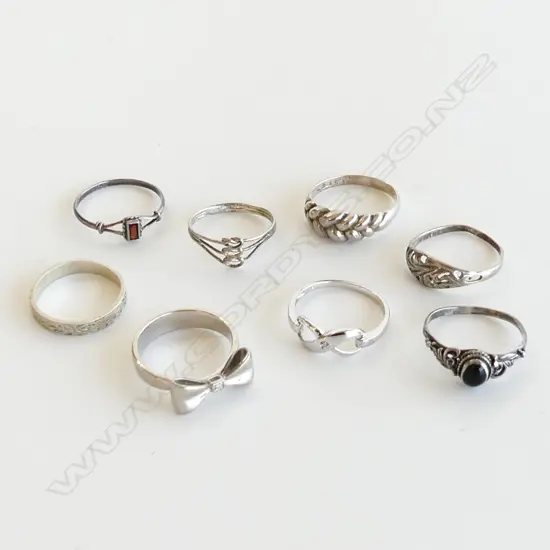 8 ASST STG SILVER DRESS RINGS