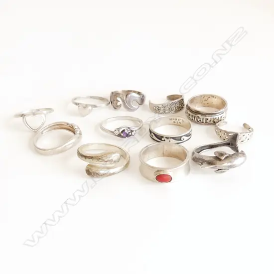 12 VARIOUS SILVER RINGS