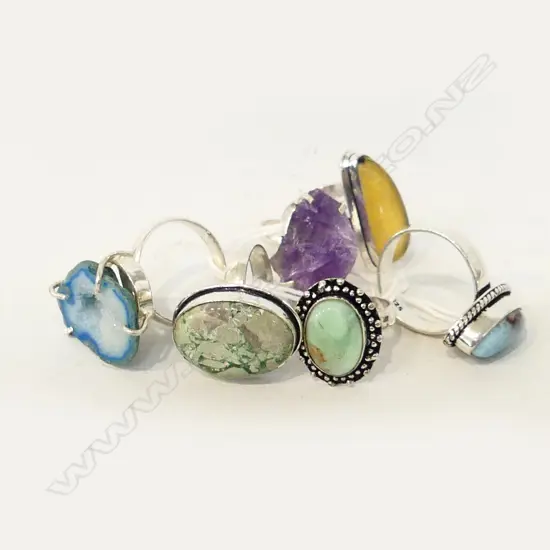 6 ASST. 925 SILVER & AGATE RINGS