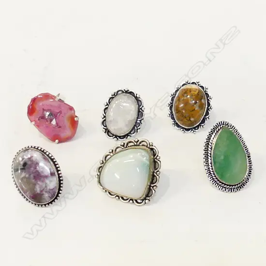6 ASST. 925 SILVER & AGATE RINGS