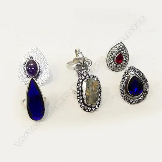 6 ASST. 925 SILVER & GEMSTONE RINGS