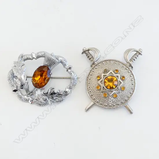 TWO SCOTTISH CITRINE  STYLE MIZPAH BROOCHES