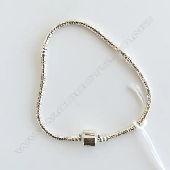 PANDORA 925 SILVER CHARM BRACELET, IN BOX (NO CHARMS)