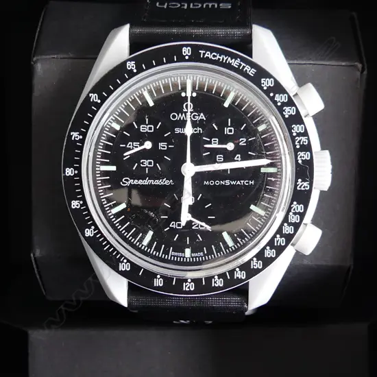 SWATCH WATCH styled after the OMEGA 'MISSION TO THE MOON' IN BOX