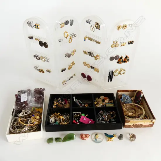 BOX ASST. COSTUME JEWELLERY; EARRINGS, BEADS ETC