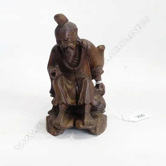 CARVED WOODEN ASIAN FIGURINE H. 140mm