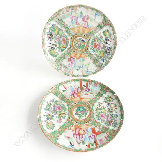 PAIR OF CHINESE FAMILE ROSE PLATES (rim frits)