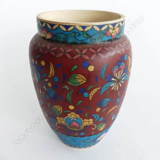 LATE 19THC JAPANESE POTTERY CLOISONNE VASE H 210 MM