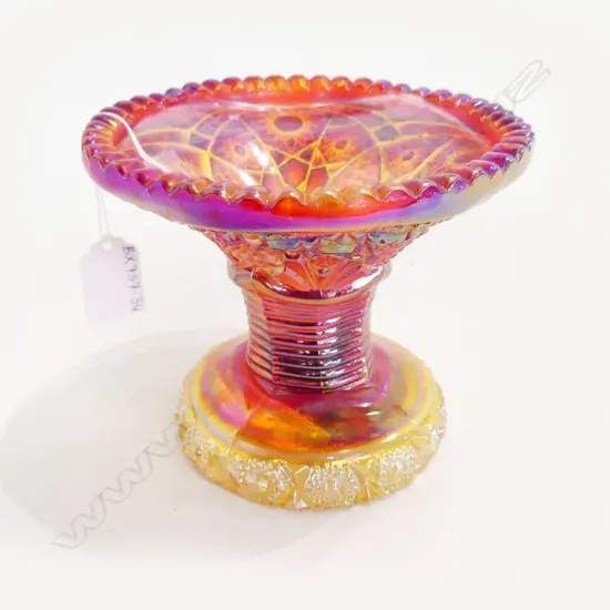 RED CARNIVAL GLASS COMPORT DIA 150, H 130mm