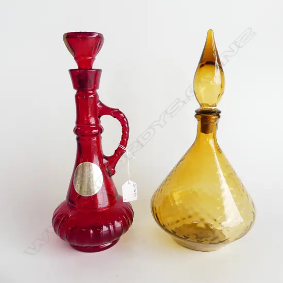 2 ALLADIN TYPE BOTTLES ONE RED H330MM ONE AMBER H340MM