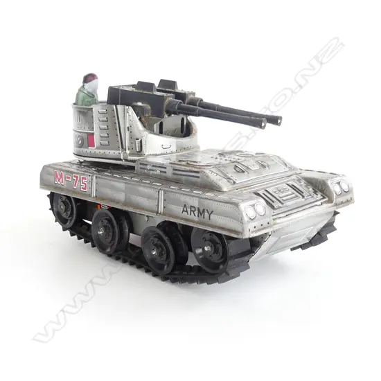 JAPANESE  BATTERY OPERATED TIN PLATE TOY, M-75 ARMY TANK, C.1960'S? L. 230mm